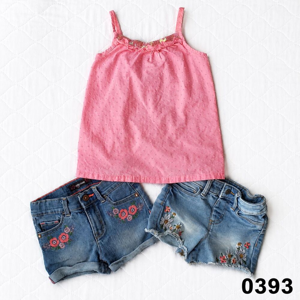 Toddler Girls Size 4T Summer Outfit Bundle - Cami + 2 jean shorts- 0393